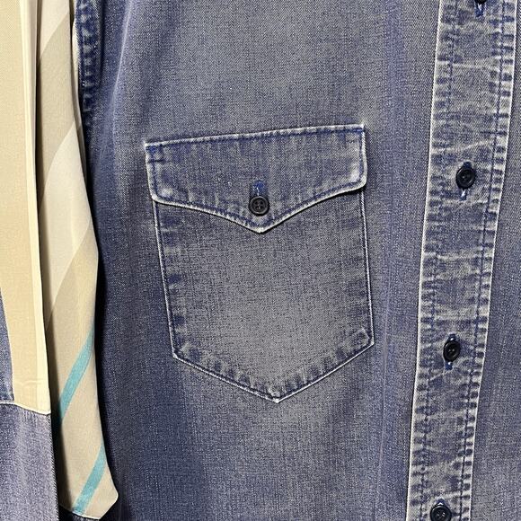 Vtg Wranglers Men’s Brushpopper Button Denim Striped Shirt 40’s-60’s 16.5x36 - Picture 4 of 16